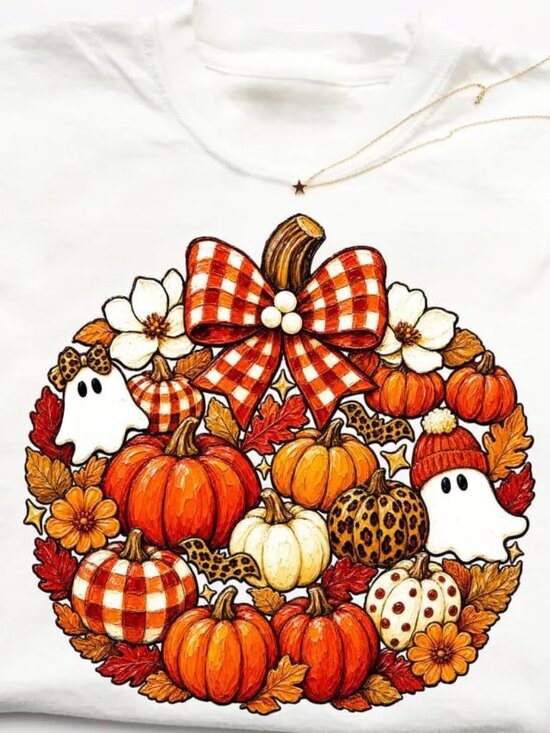 Tops - Cute Fall Ghost Shirt, Halloween Pumpkin Tee, Fall Lover Shirt Gift
